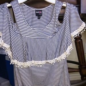 Other - White and blue striped off the shoulder Other - White and blue striped off the shoulder
